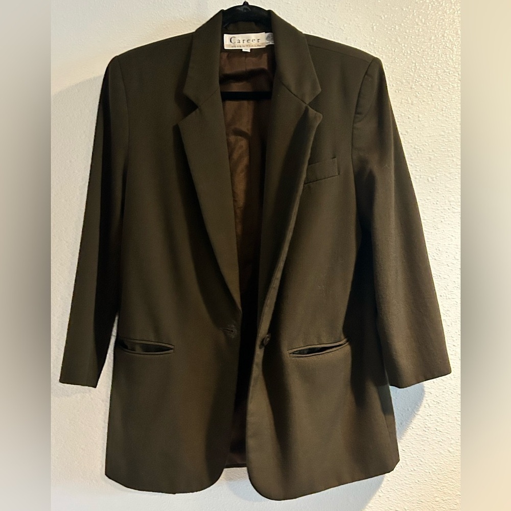 Vintage Career Essentials Brown Suit Jacket with Relaxed Fit Size 12